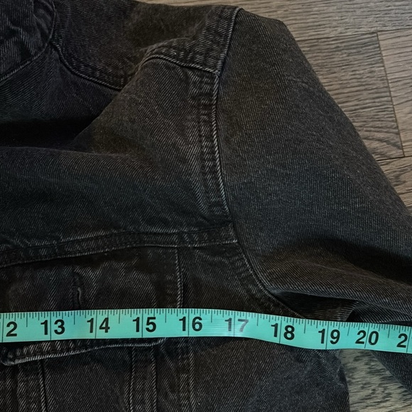 Blue notes black distressed oversized jean jacket Sz Small - Picture 8 of 12